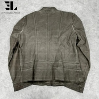 Veste Napoléon en jean vieilli LARSUR, coupe slim, col montant, style motard, avec short en jean, veste hussarde