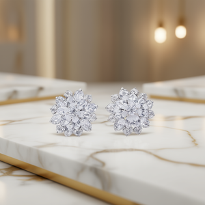 Orecchini a Perno E376 Verdi con Fiore, Cristalli e Strass, Gioielli Classici da Sposa per Donna - Product Image 2