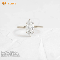Bague de fiançailles en diamant de laboratoire 1 carat taille marquise 6 griffes en or jaune massif 14 carats, bague solitaire de mariage en joaillerie fine pour femme