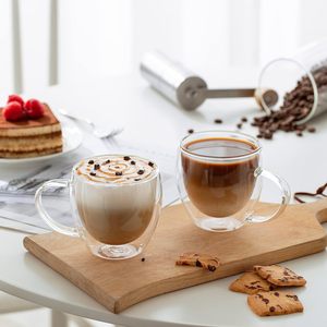 8.5oz 250ml Heat Cold Resistant <b>Glass</b> Coffee Latte Tea <b>Glasses</b> Double Walled Coffee Cups <b>Mugs</b> <b>with</b> <b>Handle</b> - Product Image 4