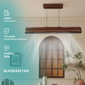 Luxury linear wooden bladeless ceiling fan with LED <b>light</b> hanging fan for <b>dining</b> table modern interior design - Product Image 3