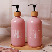 Bouteilles en verre de luxe de 500 ml avec pompe en bois, flacons vides pour lavage des mains, emballage de lotion, flacon de shampoing, douche