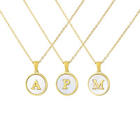Collar con Colgante de Disco Redondo de Madreperla Chapado en Oro de 18K, Joyería Personalizada con Letra de Acero Inoxidable para Mujer, Regalo