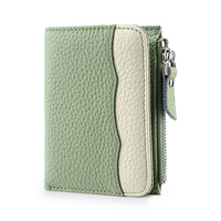 Portefeuille court bifold tendance en cuir véritable avec blocage RFID, poche à monnaie zippée et fenêtre d'identification pour hommes et femmes, logo personnalisé