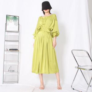 Nouveauté robe décontractée à manches longues à prix d'usine pour femmes, robe longue plissée <span class=keywords><strong>Falbala</strong></span> mince, vêtements pour femmes - Product Image 1