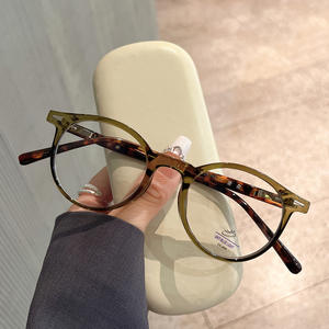 Monture de lunettes ronde Qianai, taille moyenne, verres en acrylique, anti-lumière bleue, montures optiques unisexes T3 8008 - Product Image 4