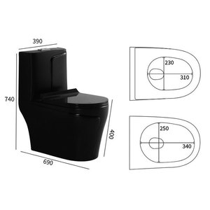 Nouvelles conceptions occidentales – Cuvette de toilettes monobloc en céramique noire, à double chasse, à sortie verticale (S-Trap), pour hôtels, design côtier élégant, à poser au sol - Product Image 5