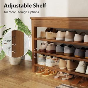 <span class=keywords><strong>Banc</strong></span> à <span class=keywords><strong>chaussures</strong></span> en bois de chêne à 3 niveaux avec étagère de rangement pour salon, salle à manger, entrée - Product Image 6