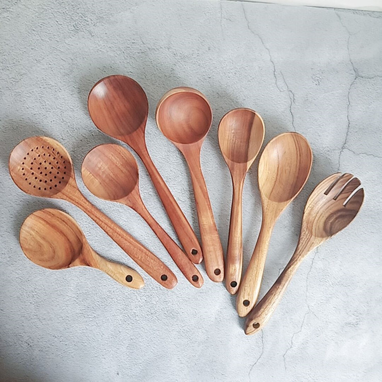 Wooden Kitchen Utensils Set Non-stick Pan Gift Wooden Spoons for Cooking Utensils Natural Teak Wooden Spoons