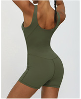 Aoyema personnalisé une pièce col bas vêtements de sport Gym Fitness combinaisons minces ensembles d'entraînement femmes vêtements de yoga combinaisons courtes combinaisons