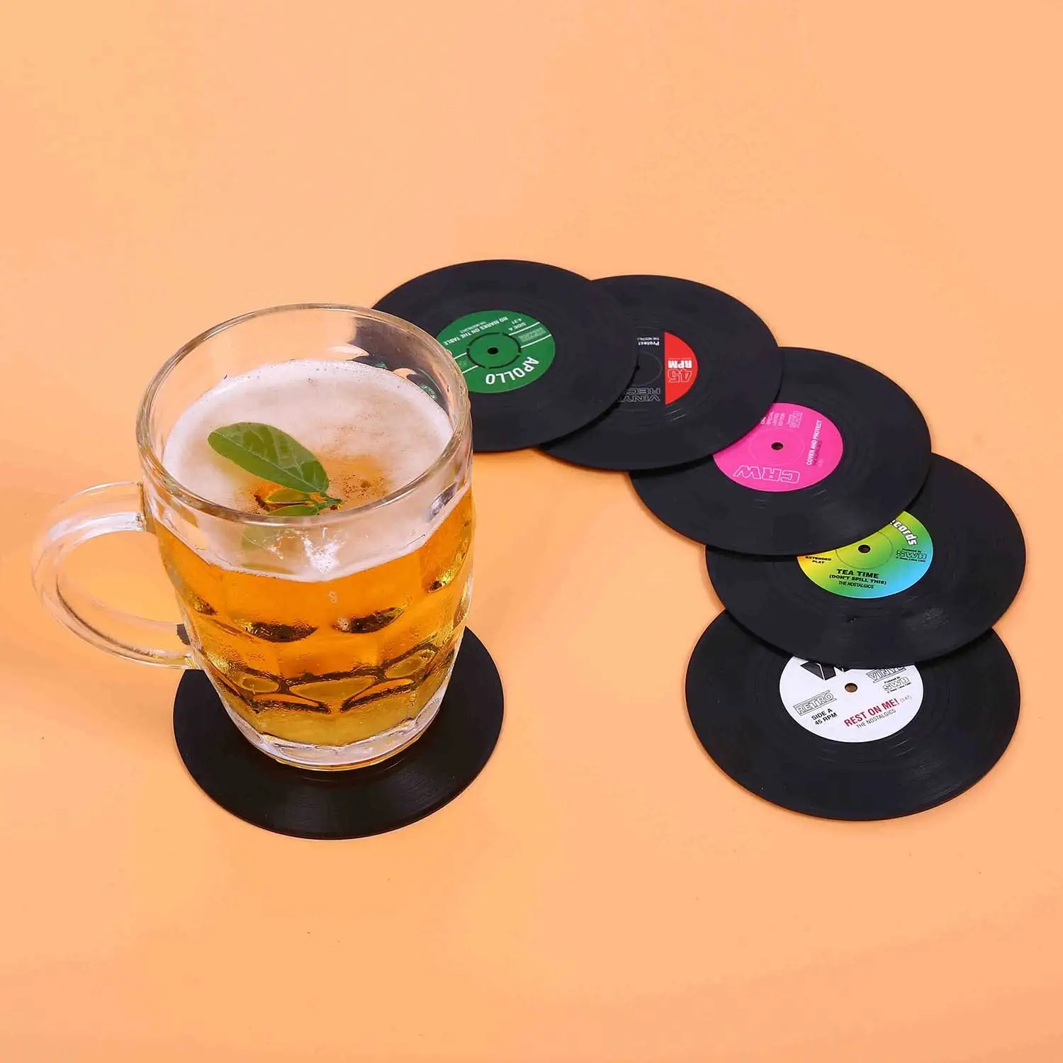 Music Coasters With Vinyl Record Payer Holder for Cups
