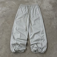 Pantalon cargo réfléchissant unisexe coupe ample avec cordon de serrage, pantalon de jogging fuselé, streetwear décontracté en nylon léger