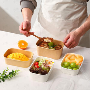 Boîte à lunch jetable en papier kraft, boîte à emporter pour la restauration rapide, bols carrés et rectangulaires pour salades, collations et bonbons - Product Image 4