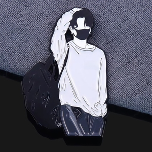 Pin de solapa de metal esmaltado personalizado de fábrica con diseño de dibujos animados Kpop para hombres, pin de amistad Kpop musical para mejores amigos, OEM - Product Image 3