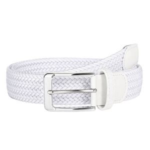 Cintura da <span class=keywords><strong>Golf</strong></span> <span class=keywords><strong>Bianca</strong></span> per Uomo in Poliestere Intrecciato, Senza Fori, con Fibbia a Perno, Elastica per Jeans - Product Image 1