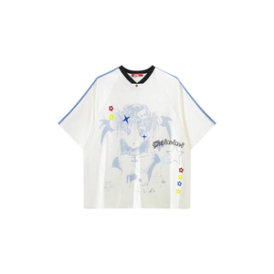 เสื้อยืดวินเทจลายการ์ตูนสาวๆ คอวี แขนสั้น รุ่นใหม่ประจำฤดูร้อนปี 2026 ทรงหลวม แต่งผ้าแบบแพทช์เวิร์ค สไตล์ลำลอง เสื้อยืดสุดฮิต - Product Image 4