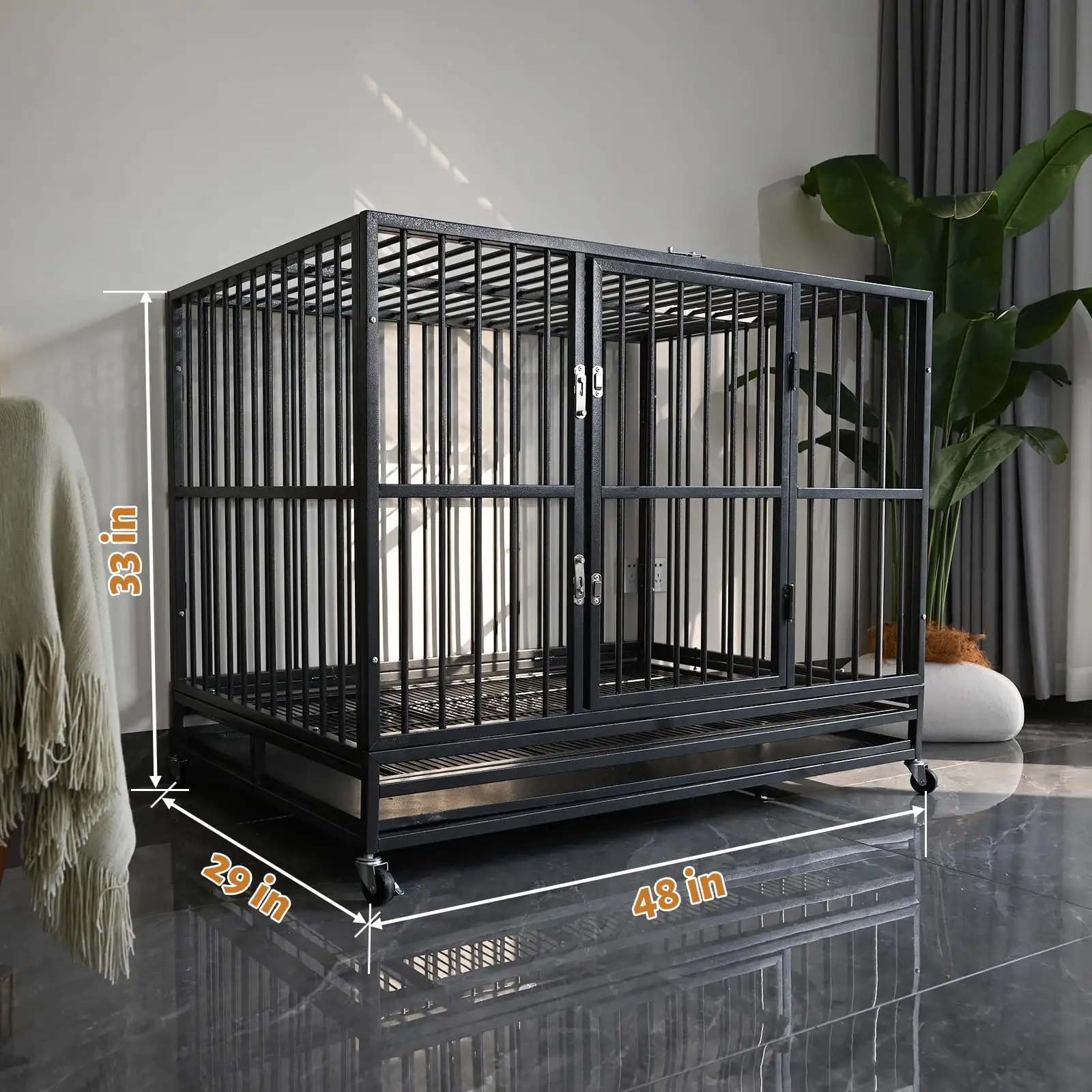 Wholesale Black Tough Dog Cage House Easy To Move Indoor And Outdoor Tube Dog Cage With Removable Tray