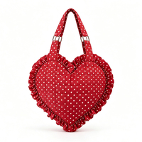 Sac à main matelassé en coton personnalisé avec motif cœur, bord volanté, imprimé pois, bandoulière réglable, mini sac fourre-tout quotidien pour femme