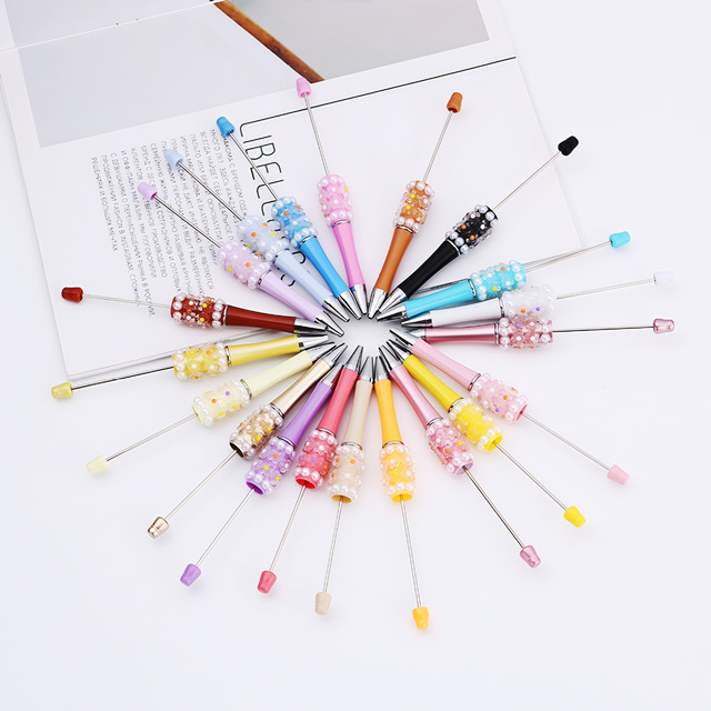Wholesale New Diy Flower Pearl Bead Pen Multi-color Novel Creative Manual Sticky Plastic Ballpoint Pen