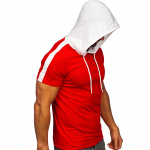 T-shirts à capuche de course à pied de haute qualité avec logo personnalisé pour hommes T-shirts en coton ajustés de style de rue avec capuche - Product Image 1