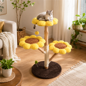 Arbre d'intérieur en forme de tournesol avec plateformes d'activités et corde en sisal, fabriqué par une usine OEM certifiée BSCI - Product Image 1