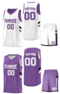 Maillot de basket-ball personnalisé, design double face, violet et blanc, vêtements de sport - Product Image 3