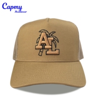 Casquette Trucker Classique Unisexe Marron à 5 Panneaux en Coton avec Logo Brodé 3D et Fermeture Réglable – Vente en Gros