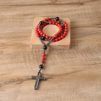 8mm Rouge Turquoise Perlé Catholique Chapelet Croix Collier pour Hommes Femmes Bijoux Christ Méditation Bijoux Croix Pendentif