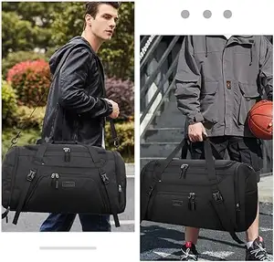 Gym Duffle Bag pour Femmes Hommes 40L Sacs de Sport Étanches Voyage avec Compartiment à Chaussures, Wet Pocket Large Black Bags