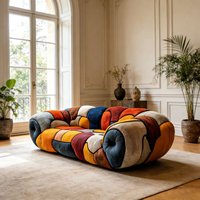 Canapé rétro artistique patchwork, couleurs vives, velours multicolore, canapé deux places Picasso, pièce maîtresse pour la décoration intérieure