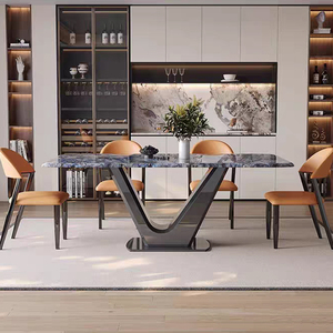 <strong>Super</strong> Crystal Stone Waterproof Foldable Dining Table Set 6 Chairs Modern Hotel Villa Metal <strong>Furniture</strong> - Product Image 1