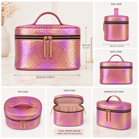 Sac cosmétique portable en PU, design ouvert et élégant, couleur unie de luxe, pour les voyages