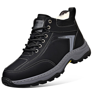 Botas de senderismo de invierno para hombre, suela gruesa, forro polar, zapatos casuales para exteriores, color caqui marrón, con cordones, para adultos, deportivas - Product Image 4