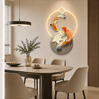 Art mural LED Poisson Koi en acrylique, MDF, cristal et porcelaine, mural lumineux pour salon, hall d'hôtel, décoration intérieure contemporaine