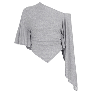 Top Básico Informal de Punto Transpirable en Color Sólido con Estampado Digital y Dobladillo Irregular, Cómodo para Uso Diario - Product Image 6