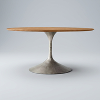 Table à manger ronde OEM/ODM, mobilier de salle à manger, base en piédestal courbé, table à manger en bois de luxe pour hôtels et restaurants