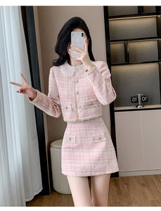 Chándal <span class=keywords><strong>de</strong></span> 2 piezas para mujer 2025, chándal <span class=keywords><strong>de</strong></span> 2 piezas para mujer, conjunto <span class=keywords><strong>de</strong></span> <span class=keywords><strong>chaqueta</strong></span> <span class=keywords><strong>y</strong></span> <span class=keywords><strong>falda</strong></span> <span class=keywords><strong>de</strong></span> Tweed rosa, Conjunto elegante <span class=keywords><strong>de</strong></span> dos piezas para mujer - Product Image 3