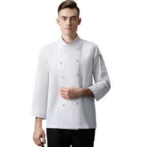 Wholesale Unisex Polyester Chiffon Chef Coat Zip-Up Long Sleeve Technicians Work Wear Uniforms Kitchen <b>Cooking</b> Chef Restaurant - Product Image 1