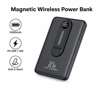 Nouveau style, ultra-fin, alliage d'aluminium, mini batterie Li-polymère 5000mAh, support de téléphone magnétique à charge rapide sans fil 15W, 2-en-1, 10000mAh