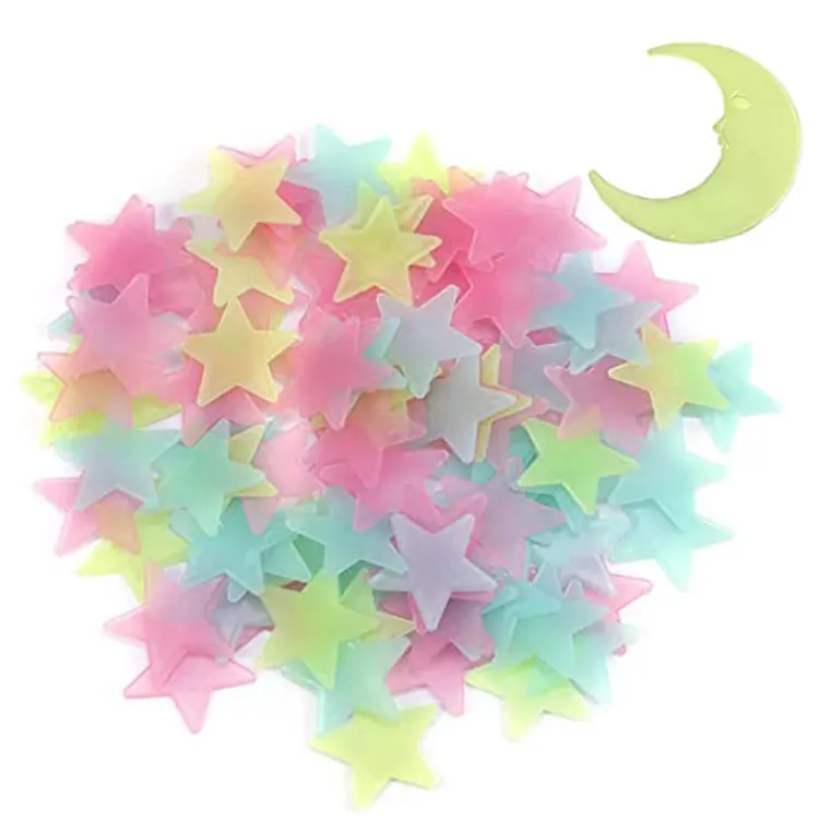 Hot New Product 100PC Kids Bedroom Fluorescent Stars Glow Wall Stickers Stars Luminous Glow Sticker Color