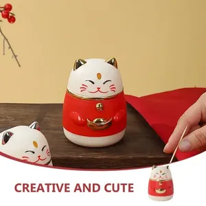 ที่ใส่ไม้จิ้มฟันแบบกด Fortune Cat ผลิตจากพลาสติกเป็นมิตรกับสิ่งแวดล้อม สำหรับห้องนั่งเล่น ดีไซน์สวยงาม สีสันสดใส กล่องไม้จิ้มฟันแบบป๊อปอัพอัตโนมัติ ลายการ์ตูน - Product Image 2
