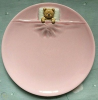 Assiette à nourriture en céramique avec couvercle en forme d'ours, design de couverture de couette, ensemble d'assiettes à dîner en céramique rose