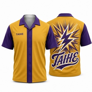 Custom <b>Men's</b> Short Sleeve Polo <b>Shirt</b> Purple Digital Printed Button Down Casual Knitted Polyester Breathable Regular <b>bowling</b> - Product Image 1