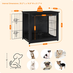 Meubles de <span class=keywords><strong>caisse</strong></span> pour chien avec coussin-Table d'extrémité <span class=keywords><strong>en</strong></span> <span class=keywords><strong>bois</strong></span> avec double porte, niche pour chien d'intérieur noire de 27.2 "L (tailles S/M/L/XL) - Product Image 3