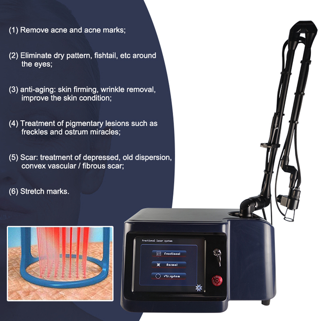 60W High Power CO2 Fractional Laser Machine 10600nm Q-Switch Metal RF Tube Cooling Portable Stretch Mark Removal Skin