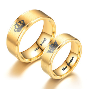 Anelli Corona in Acciaio Inossidabile <span class=keywords><strong>Re</strong></span> e Regina Dorati Anelli d'Amore per Coppie e Innamorati - Product Image 1