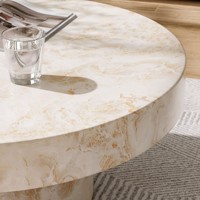 Table basse ronde de luxe MGO avec finition en pierre de faux marbre pour intérieur et extérieur