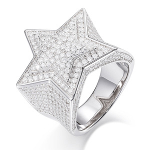 Bague en argent sterling S925 avec moissanite couleur D VVS, étoile à cinq branches, bijoux de mode hip-hop, bague de mariage glacée pour homme - Product Image 5