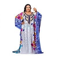 Damen Blumen-Patchwork Satin Kaftan Abaya Kleid mit Fledermausärmeln Langes Maxi-Gewand Afrikanische Damen Islamische Kleidung Großhandel
