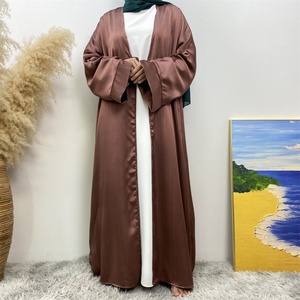 Muslim Women Abaya Smooth Satin Kimono Slit Sleeve Popular <b>Islamic</b> Clothing Modest Silver Line <b>Printed</b> Abayas 1439# - Product Image 3